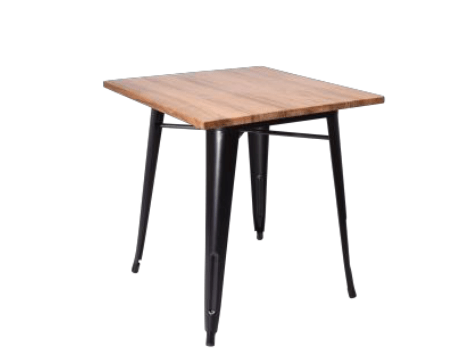 Natura Square Table – 70×70 cm Wooden Top with Black Metal Legs